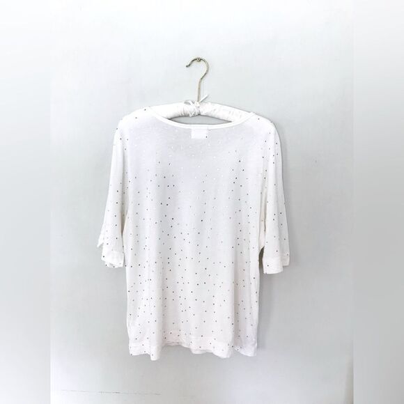 Anthropologie | t.la white t-shirt with gold polka dots | size large - Picture 3 of 6